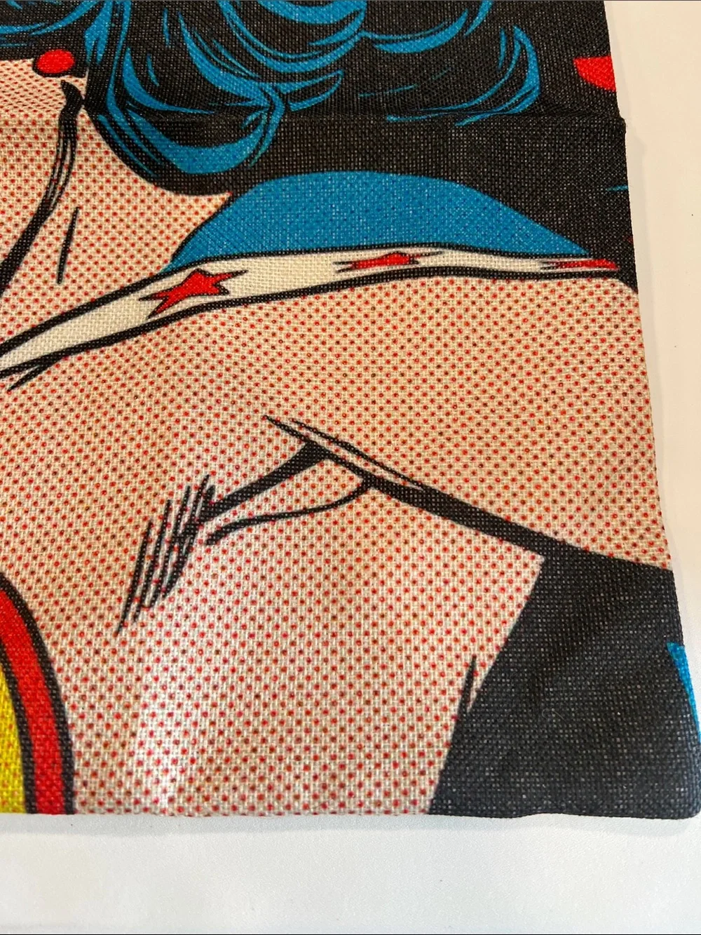 Wonder Woman Pop Art Natural Woven Pillow Case - Red, Blue, Yellow